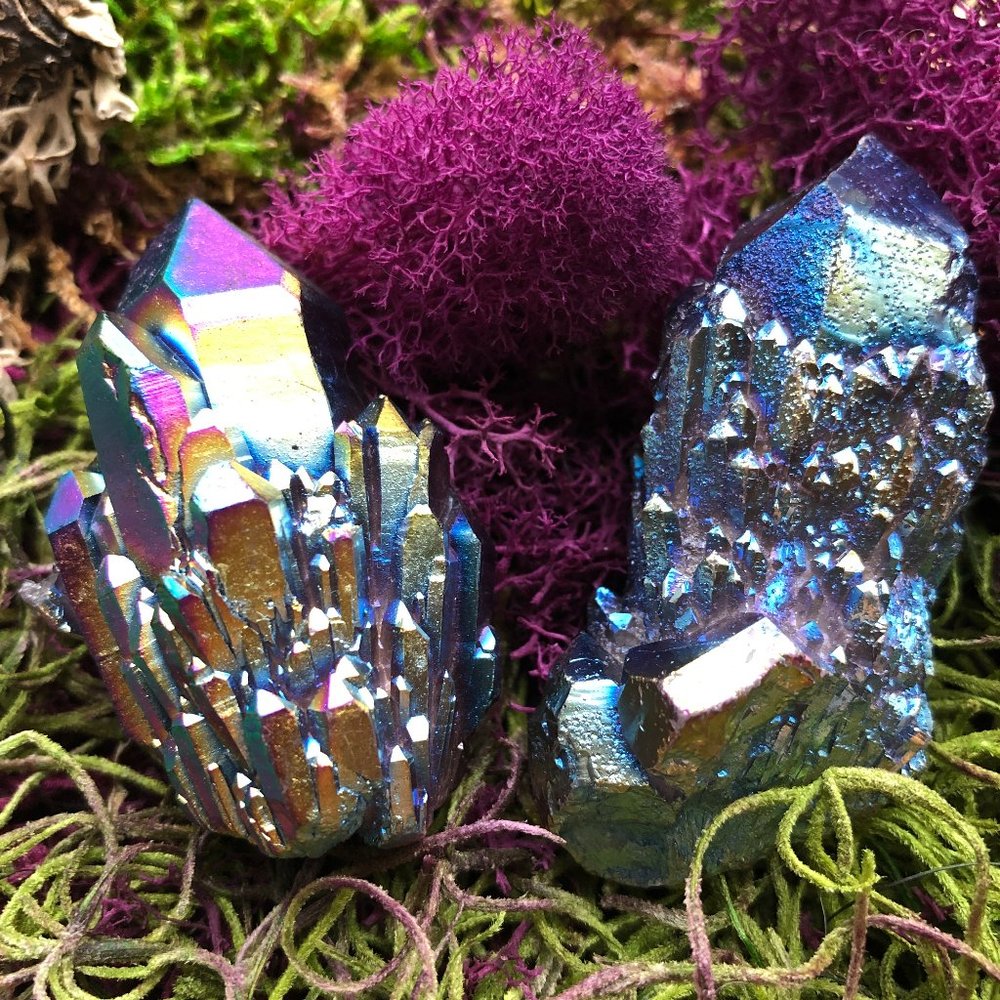 Aura Quartz Crystal Cluster Crystal rainbow purple blue fairy garden witchy teen
